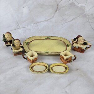 Resin Christmas Themed Miniature Tea Set Santa Claus Chimney 10 Piece